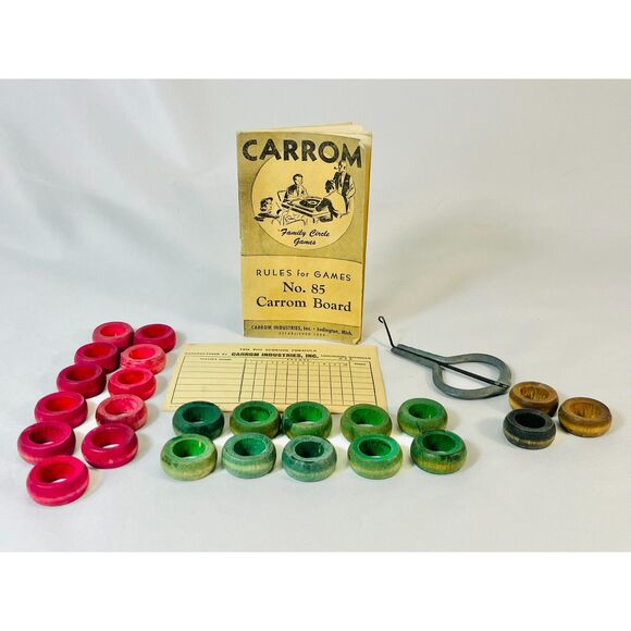 Vintage 1945 Carrom Board No. 85 Accessories Game Pieces Instructions Wood - Picture 1 of 8